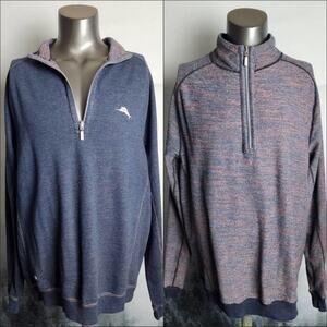 Tommy Bahama Reversible Quarter-Zip Navy Mock Neck Sweater | Men's LT